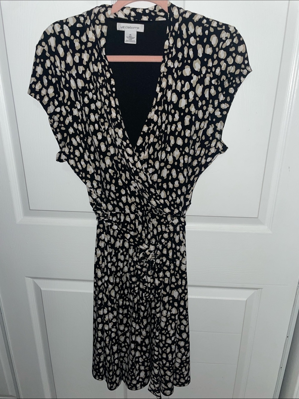 Liz Claiborne Black and Cream Printed Wrap-Style Dress